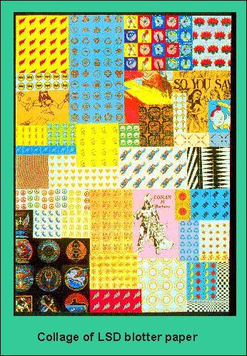 Collage of LSD blotter paper.
